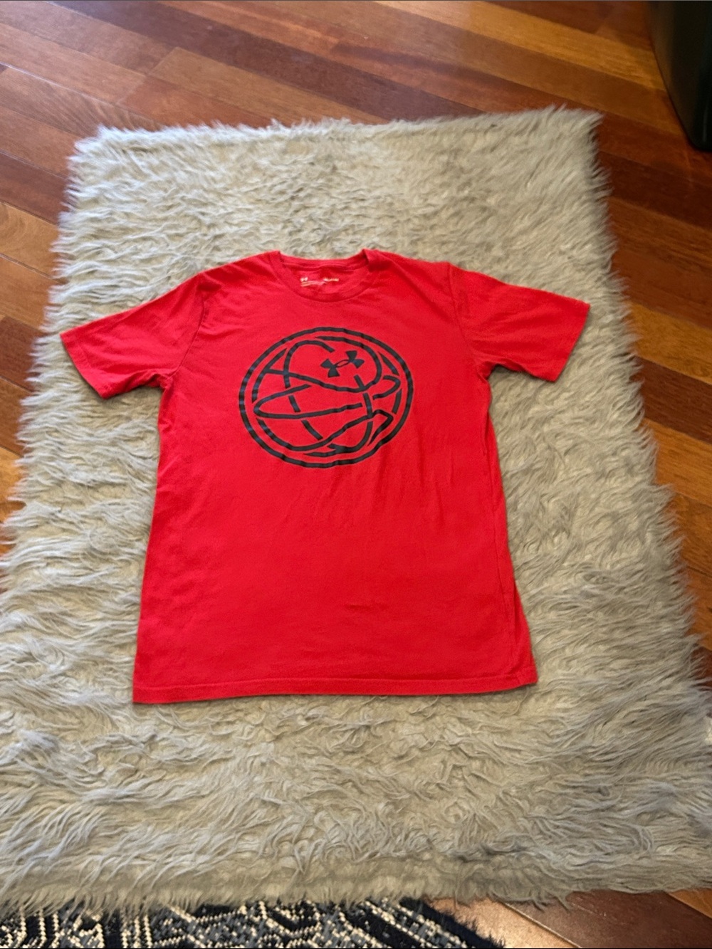 Under Armour Red Short-Sleeve Tee with Black Basketball Graphic